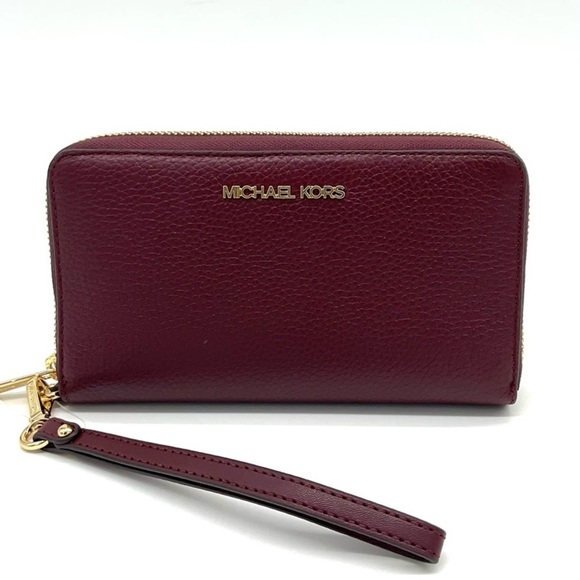 Michael Kors Large Flat Mf Phone Case Wallet Ox Blood - Picture 1 of 7